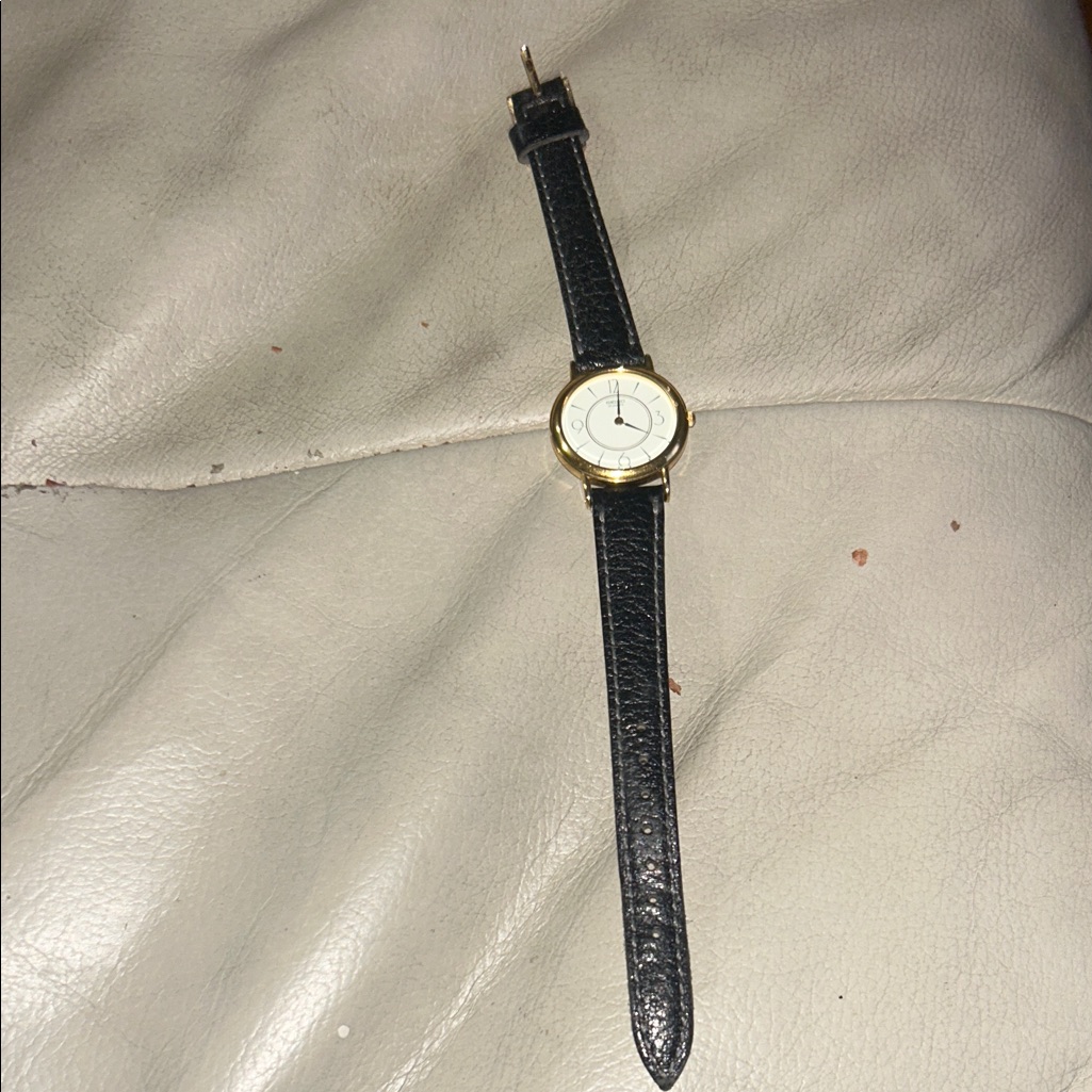 Elegant Black Leather Strap Watch With Gold Accents